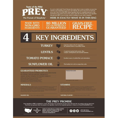 Taste Of The Wild Prey Turkey Pavo Perros Adultos 25lb