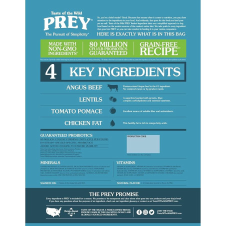 Taste Of The Wild Prey Angus Beef Perros Adultos 8lb Nueva Presentacion